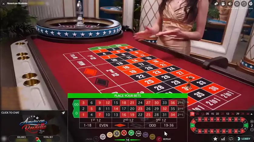 roulette table in american roulette live