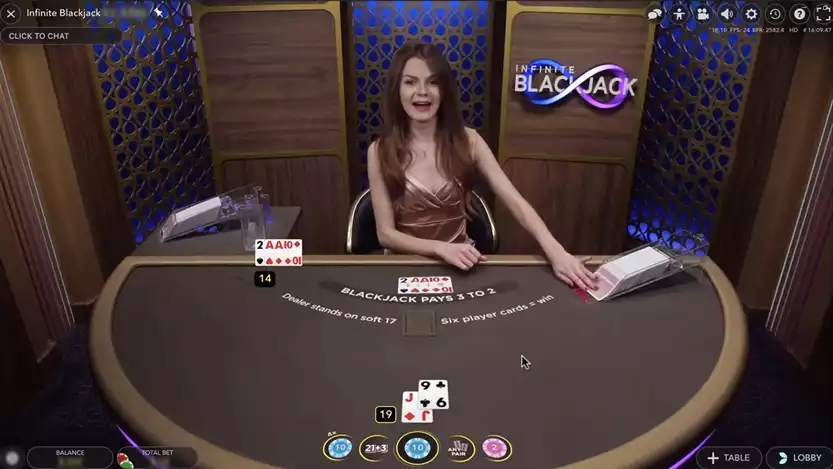 female dealer in infinite blackjack