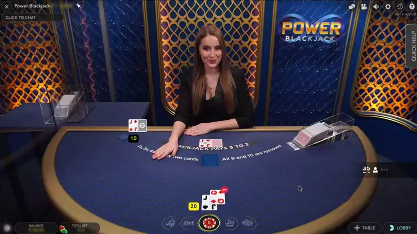 female dealer in power blackjack