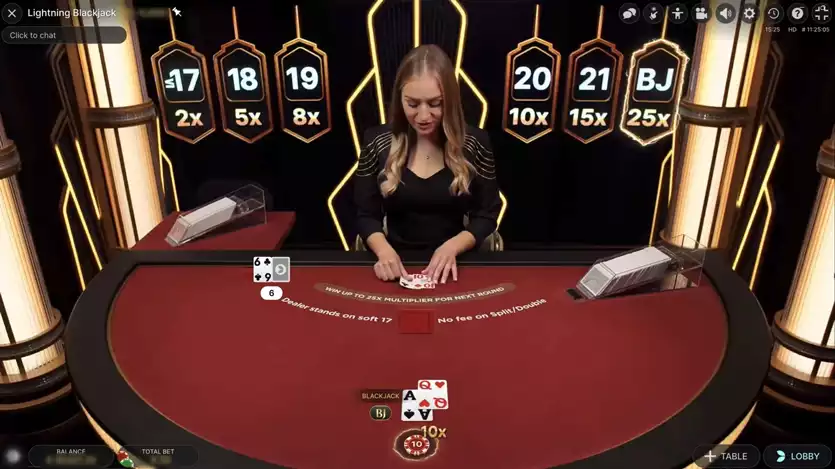 female dealing cards in lightning blackjack