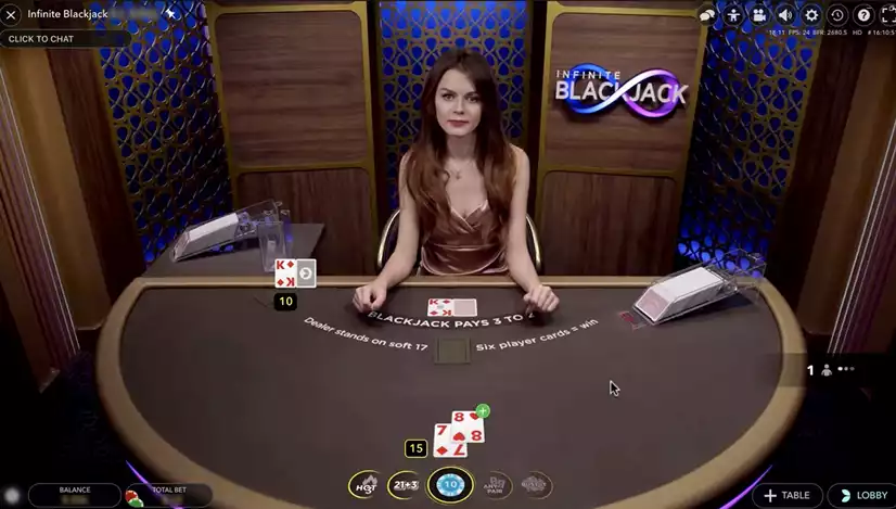 female live dealer in infinite blackjack game