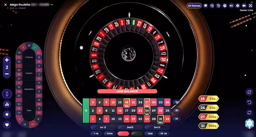 wheel spinning in mega roulette game