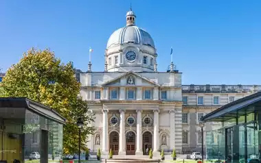 Facade of the Ireland government building Leinster House in Dublin