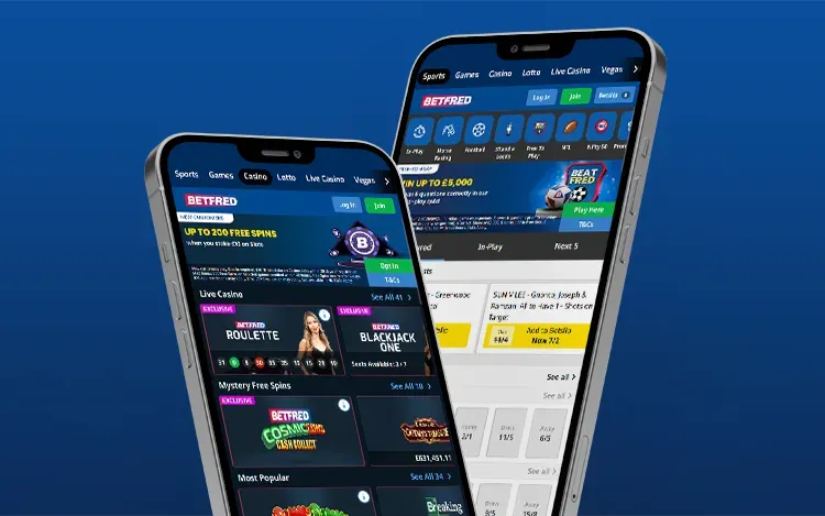 Betfred mobile image showing the casino lobby and sportsbook page