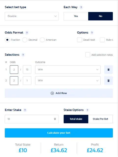 Calculate Double Bet