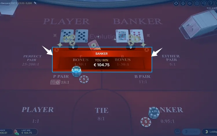 showing the winning hand at a baccarat table