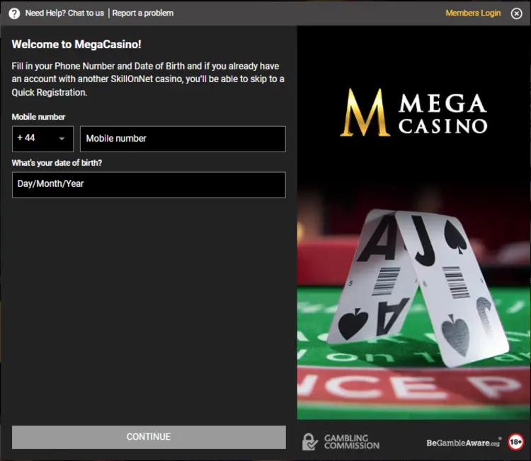 Mega Casino Sign Up Form