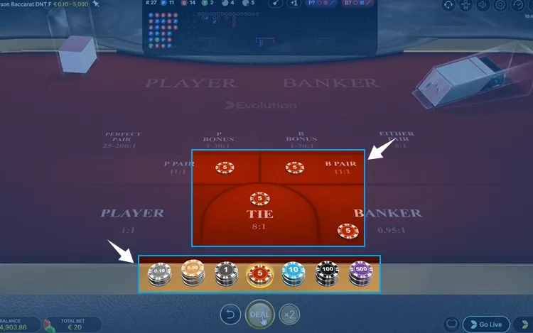 placing your bet at a baccarat table