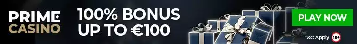 Prime Casino banner promoting a 100 Euro welcome offer