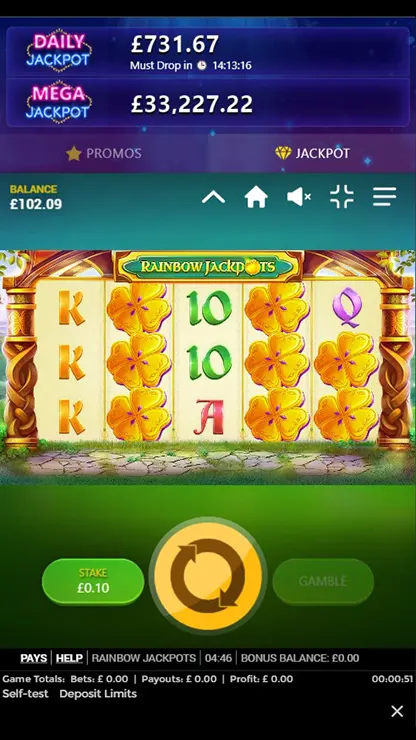 Rainbow Jackpots Mobile Features base