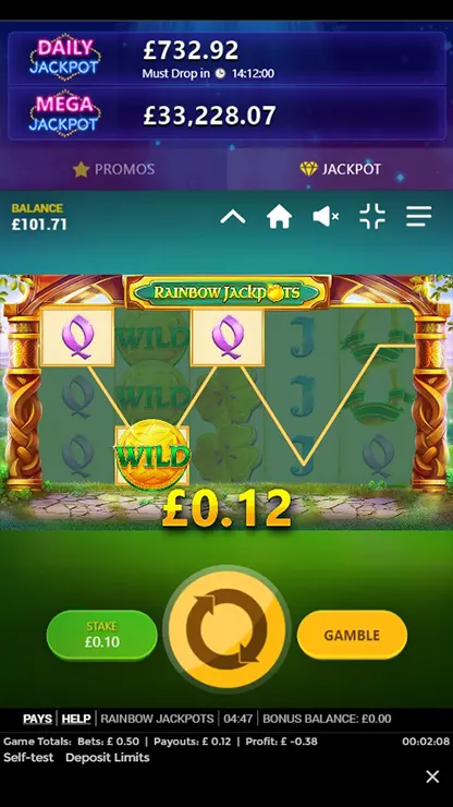 Rainbow Jackpots Mobile Features win