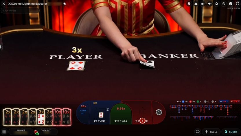 dealing cards in xxxtreme lightning baccarat