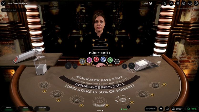 a female live dealer in super stake blackjack